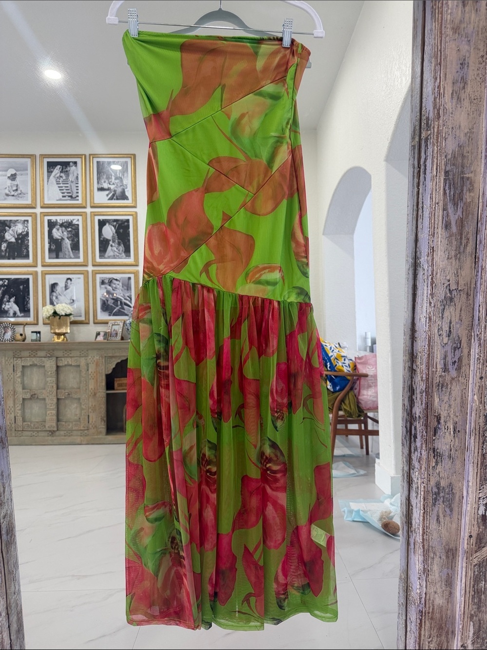 Green & Pink Floral Maxi Dress - Lightweight Summer Style